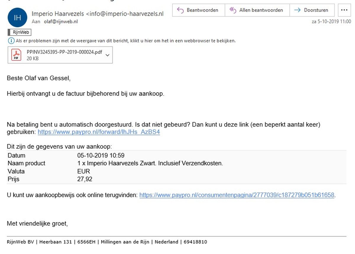 Paypro Bevestiginsemail Klant